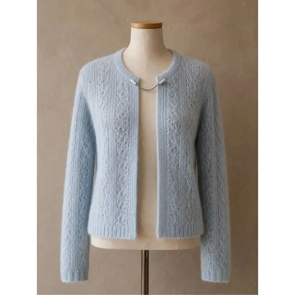 Vintage Rhinestone Cardigan Sweater Clip Silver Tone Pearl Accent Retro Closure